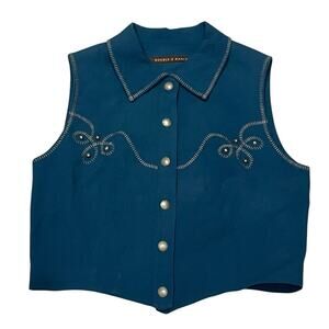 Double D Ranch Teal Vest with Embroidery and Pearl Accents Size:M